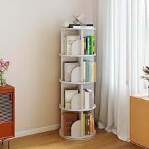 Rotating Bookshelf Tower, 4 Tier Spinning Bookcase Lazy Susan, Revolving 360 Book Shelf Storage Round Carousel, Vertical Rotate Turning Spiral Corner Organizer for Bedroom, Living Room, Office
