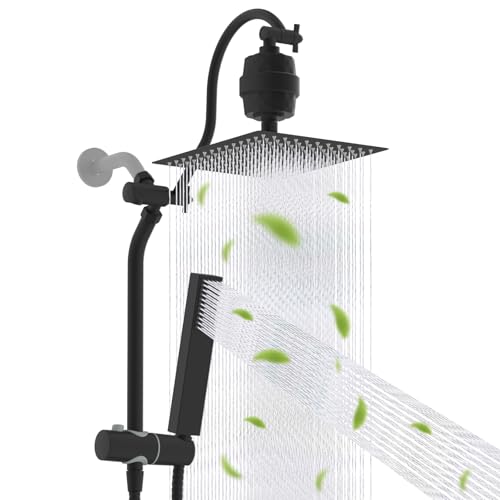 Hibbent cUPC Certified High Pressure 10'' Rainfall Shower Head, Showerhead Combo with 4-mode Handheld Spray, 12'' Adjustable Extension Arm, Extension Bar, Easy Reach Holder, 71'' Hose, Brush