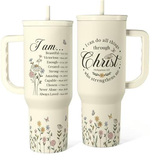 Christian Tumbler with Handle 40oz, Inspirational Gifts for Her, Religious Gift for Women Girl, Stai...