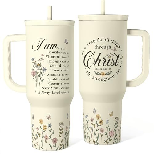 Christian Tumbler with Handle 40oz, Inspirational Gifts for Her, Religious Gift for Women Girl, Stai...