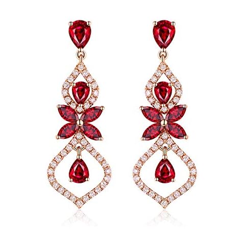 YCGEMS Elegant 18K Rose Gold 2.32 cttw Natural Red Ruby Diamond Stud Earrings Drop Earrings Cover