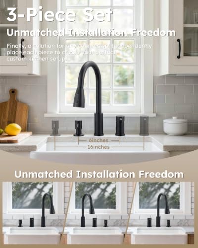 WOWOW 3 Hole Kitchen Faucet with Soap Dispenser and Separate Handle - image 3