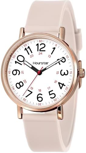 Hourstar Women's Analog Nurse Watch with Second Hand for Nursing, 12/24 Time, Silicone Band, Easy Read