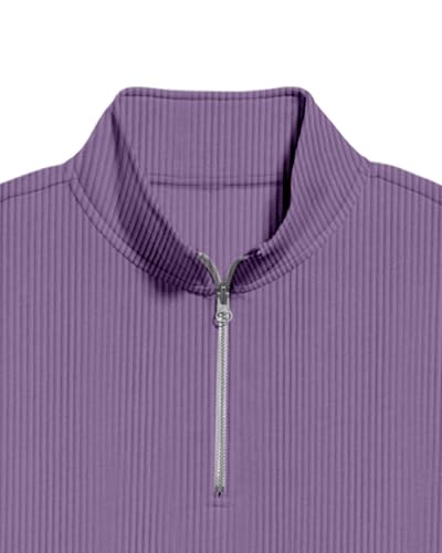 Men's Quarter Zip Pullover Long Sleeve Mock Neck Sweatshirts Solid Lightweight Casual Polo Shirts4