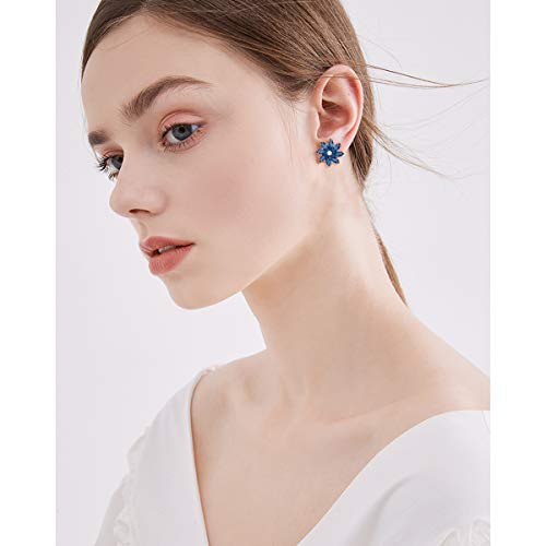 Cubic Zirconia Flower Stud Earrings - Large Sparkly CZ Crystal Rhinestone Snowflake Studs Daisy Floral Cluster Earrings Bridal Costume Jewelry for Bride Bridesmaids Birthstone Birthday Gift2