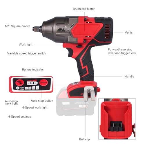 FSYAO 18V 1/2 inch cordless impact wrench-brushless, 1100 ft-lbs(1500Nm) maximum torque, 4-speed adjustment, automatic start and stop.(Main unit only, no battery). by FSYAO - Used condition - Image 2