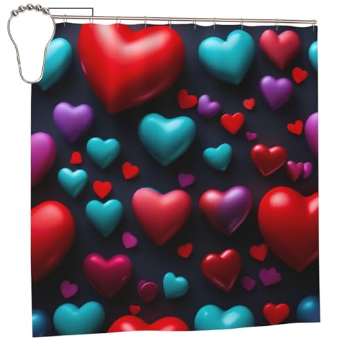 Rideau de douche polyester imprimé cœur rouge 183x183 cm avec 12 œillets - 2