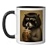 Raccoon With Bob Haircut Drinking Iced Coffee Trash Panda Ceramic Mug, Black/White