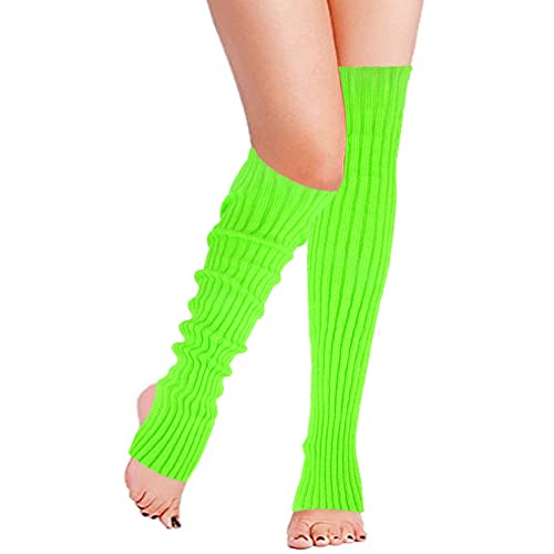Joyingtwo Women Long Knitted Stirrup Leg Warmers Over Knee High Neon Ribbed Leg Warmers For 80S Party Dance Sports Rose + Neon Green #TOP2