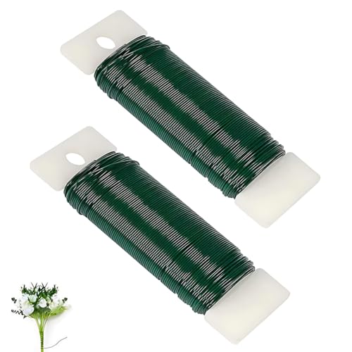 Alambre Plastificado Verde, Juego de 2 Alambre para Envolver Lacado en Verde, Alambre Enrollado en Bobina, Cuerda de Jardinería Suave y Elástica, Rollo de Alambre Verde para Manualidades