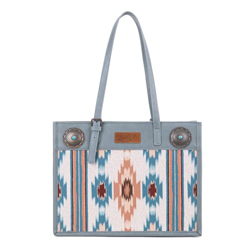 Wrangler Aztec Work Shoulder Bag with Zipper Turquoise Southwestern Canvas Top Handle Handbags Laptop Tote Bag for Women WG198-8121JN