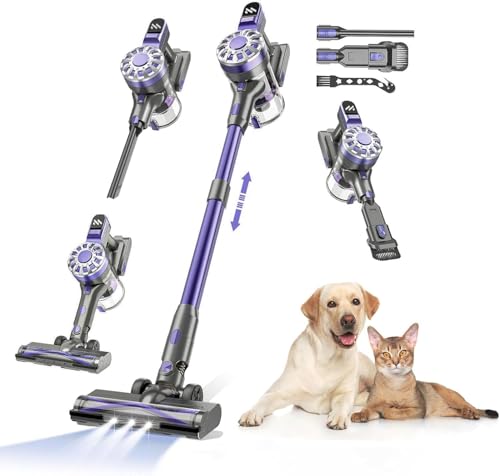 Image of WLOTPO Cordless Vacuum Cleaner for Home, Lightweight Stick Vacuum Cordless Rechargeable with Power Suction, Up to 35 Mins Runtime, Hardwood Floor Vacuum for Pet Hair, Carpets, Tile(Purple Blue)