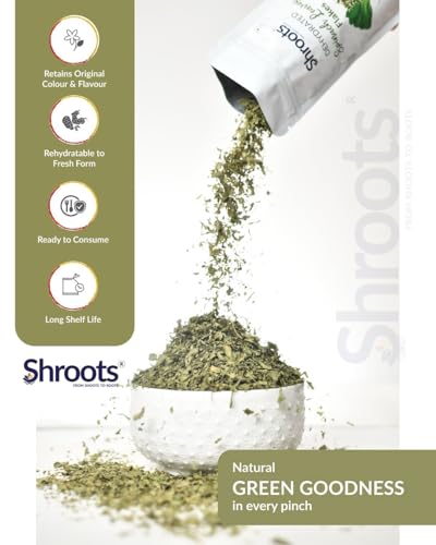 Image of SHROOTS Dehydrated Spinach (Palak) Leaves Flakes | 100% Natural & Pure Vegetarian | Machine-Dried for Maximum Freshness | Nutrient-Rich & Flavorful | Ideal for Cooking, Soups, Curries & Seasoning | (2, 30 Gram, Pack Of 2)