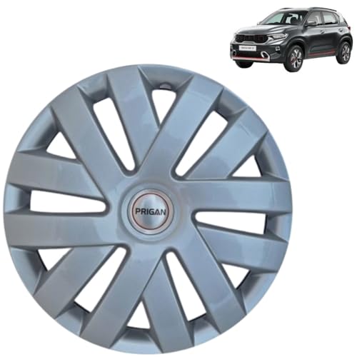 Image of PRIGAN Wheel Cover for KIA SONET 15 Inch Silver Wheel Cap (Available in 15 Inch) (Set of 4 Pcs) (Press Fitting) Model- Polo Silver-15