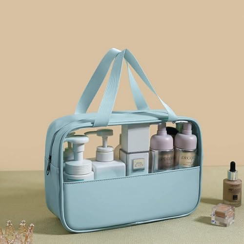 Image of KBS Toiletry Kit Cosmetic Makeup Storage Organizer Clear Styilish Wash Bag Pouch Set of 3 for Travel Luggage Transparent with Metal Zipper Gift for Men Women Girls (Blue)