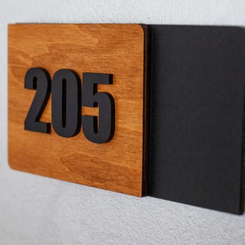 Image of HOTEL ROOM NUMBER PLATES - 201| Black acrylic board fixed mirror gold number | Easy installation type double sided tape fixed on backside