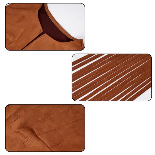 choyaxo Western Fringe Vest Faux Suede Sleeveless Cowgirl Tassel Vest for Halloween Hippie Party2