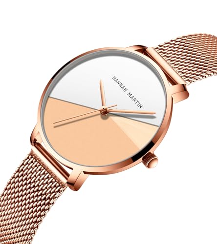 Image of HANNAH MARTIN Watches for Women Analog Women's Watch with Stainless Steel Expansion Band Minimalist Slim Dial 30M Waterproof Ladies Dress Wristwatch for Casual Daily Business