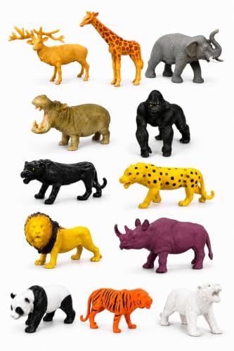 Image of TEC TAVAKKAL Wild Animal Toys Large Rubber Animal Figures for Kids | Realistic Safari Jungle Animals Learning Play Set | Educational Toy Gift for Boys & Girls | Lion Tiger Elephant and More Set of 12