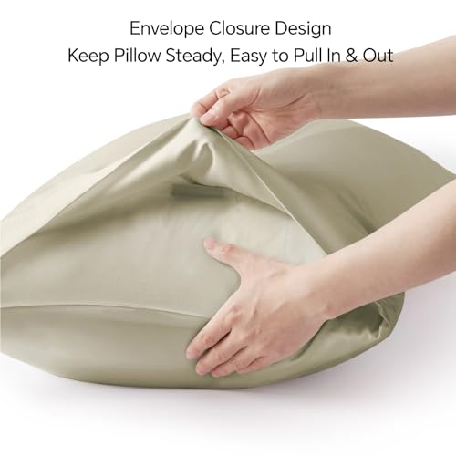 Image of BEDELITE Pillow Cases Standard Size 2Pcs, Rayon Derived from Bamboo, Linen | Cooling and Breathable Pillow Cover for Hot Sleepers & Night Sweats, Silky Soft Cozy, Envelope Closure, 20 inchx26 inch