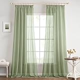 EMEMA Gardinen Vorhang mit Kräuselband 2er Set Sheer Voile Salbeigrün Vorhänge Stores Transparente Gardine für Schienensystem Wohnzimmer Luftig Dekoschal für Schlafzimmer 140 X 225cm(B x H)