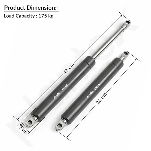 Image of Plantex 17 Inch Hydraulic Gas Spring Stay Strut Pneumatic Lift Support with Cover /Cabinet Hinges Support /Capacity 175KGS (1750 N) - Pair of 1 (2 Pcs) (Silver)