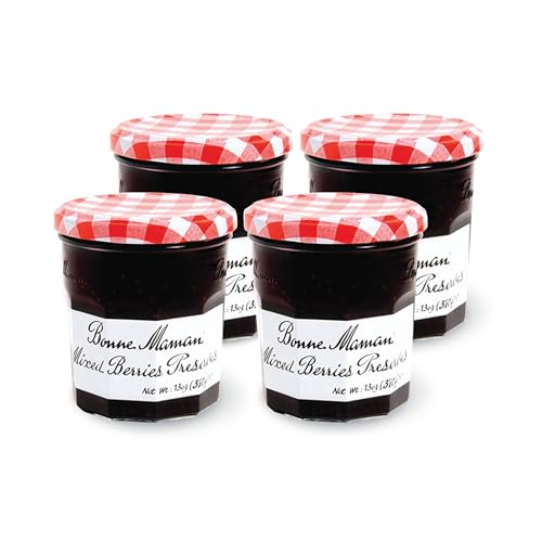 Bonne Maman Mixed Berry Preserves, 13 oz Glass Jars (Pack of 4) – Non-GMO, Made with Simple Ingredients
