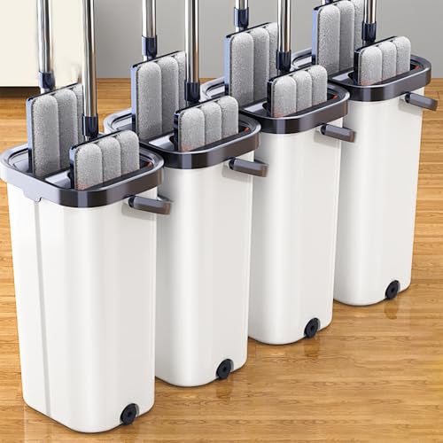 Image of MechHeaven's Flat Mop and Bucket Set with Ultra-Fine Fiber, Magic Metal Handle, Self-Wringing System, Dust-Proof Design for Floor Cleaning, Reusable