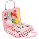 Deuson Quiet Book,Sensorische Aktivitätstafel,23×28×3 cm,Busy Board Montessori Spielzeug,Activity Buch aus Dinosaurier Thema,Weiches Filzmaterial,Geschenkspielzeug für Jungen und Mädchen(Rosa)