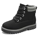 MIXIN Girls Boys Combat Hiking Snow Boots Waterproof Non-Slip Fashion Work Ankle Boots with Lace Up Side Zipper for Little Big Kids Black Size 12