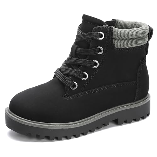 MIXIN Girls Boys Combat Hiking Snow Boots Waterproof Non-Slip Fashion Work Ankle Boots with Lace Up Side Zipper for Little Big Kids