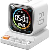 【TickTimer・1台多役!待望の時計機能+アラーム機能も追加!】キューブタイマー ポモドーロタイマー ミニPC外観 ダイヤル式操作 磁石吸着充電ベース 3段音量調整/静音モード/振動モード 一時停止 Type-C充電 大容量バッテリー1400mAh キッチン/勉強/テスト/教室/会議/料理/お菓子作り/スポーツ/昼休用 曰本語取扱説明書 (ホワイト)