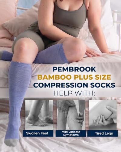 Image of Pembrook 3 Pairs Plus Size Compression Socks Wide Calf - Bamboo Viscose Compression Socks for Women Wide Calf