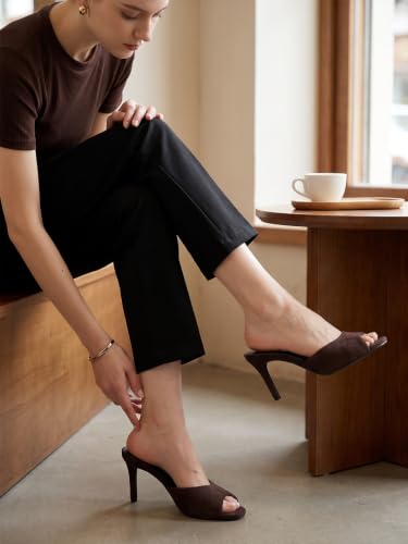 Image of Mostrin Kitten Heels for Women Summer Mules Heels Stiletto Heeled Sandals Slip On Backless Dressy Womens Sandals