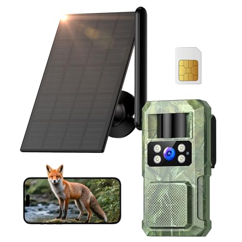 BECAMSO 4G LTE Camera de Chasse Solaire: 2.7K HD Caméra Surveillance Exterieur sans Fil - Couleur Vision Nocturne Animaux Cameras avec Carte SIM 8000mAh Batterie IP66 Imperméable