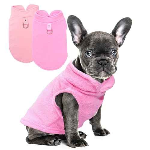 Image of 2 Pack Dog Sweater with Leash Ring Winter Warm Pet Sweater Thick Clothes Coat Fleece Dog Sweaters for Small Dogs Girl Boy for Chihuahua, French Bulldog, Dachshund, Medium(7-10lbs)