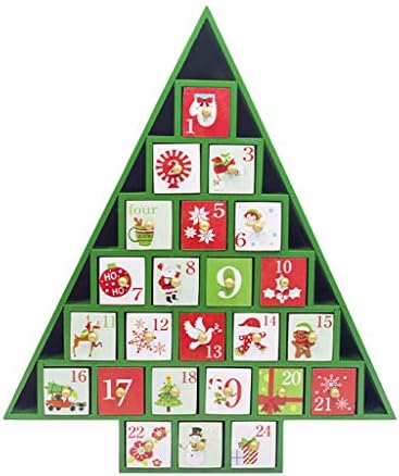 jiulonerst Christmas Wooden Tree Countdown Advent Calendar 25 Drawers Candy Gift Holder for Xmas Decor