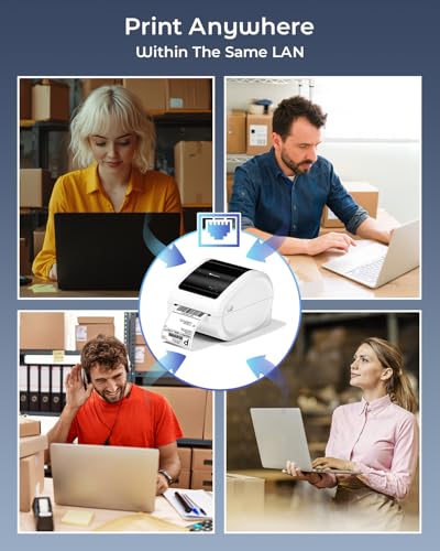 Image of Phomemo Ethernet Thermal Label Printer, 300Dpi Shipping Label Printer for Small Business, Home, Office, Wireless Thermal Printer Compatible with Ethernet /Bluetooth /USB, UPS, USPS, White