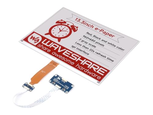 Waveshare 13.3�C���` E-Paper Display (B)�ARaspberry Pi 5/4B/3B+/3B/2B/B+/A+/Zero/Zero W/WH/Zero 2W�V���[�Y�{�[�h�A960×680�s�N�Z���A���b�h/�u���b�N/�z���C�g�A