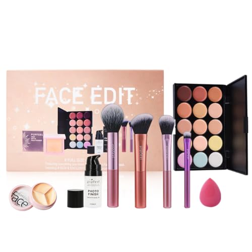Kit de Maquillaje Facial, Juego de Maquillaje, Set Maquillaje Mujer Estuche Completo con 15 Colores Contorno Correctores Paleta, Pinceles, Prebase Facial, Cosmética Crema Contorno para Damas