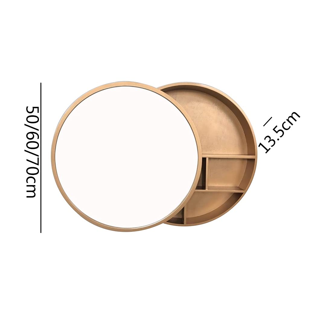 Gabinetes con Espejo Espejo Redondo para baño Estante Doble Colgante Redondo con Espejo para Guardar medicamentos o Accesorios de baño Gabinete para medicamentos con Espejo (Color : Gold, Si