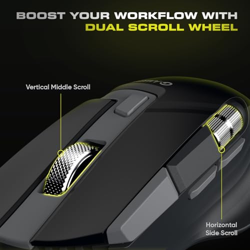 Image of Amkette XS Series Flow S Ergonomic Wireless Mouse /Bluetooth Mouse with Side Scroll, 2.4G + 3xBT, 7 Buttons, Multi-OS,3200 DPI Adjustable, 1000Hz Polling, 800mAh Rechargeable
