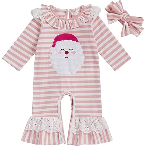My First Christmas Baby Girl Outfit Newborn Baby Santa Flared Romper Stripe One Piece Jumpsuit Infant Girl Clothes