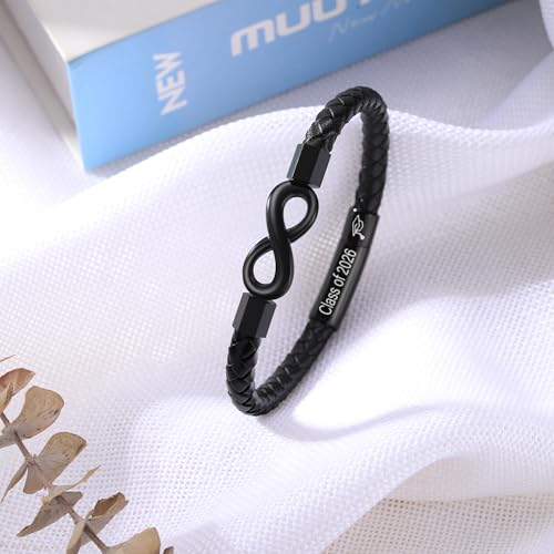 Image of Leather Bracelet Gifts for Men, To My Son Bracelet Fathers Day Bracelet Gifts Dad Grandpa Love You Forever Engraved Birthday Valentines Graduation Gift Infinity Knot Jewelry