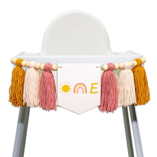 GIOGUK Sun One High Chair Banner - First Trip Around The Sun Birthday Party First Birthday Party Decoration Supplies, Sun Rainbow Sign Sunshine Highchair Tassels Banner