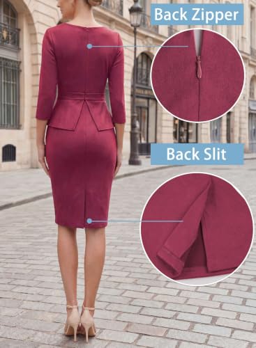 Image of VFSHOW Womens Work Business Office Front Zipper Peplum Church Sheath Dress