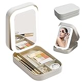 ADKBO Travel Makeup Bag With Led Mirror, LED Makeup Bag, Travel Makeup Case with Led Mirror, Portable Makeup Box with Mirror and Light, Gift For Girl Women (Beige)
