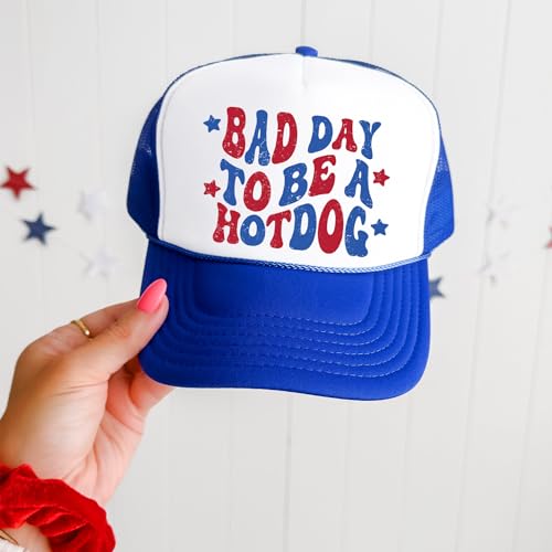 Image of Bad Day to Be a Hot Dog 4th of July Classic 5 Panel Mesh Snap Back Trucker Hat