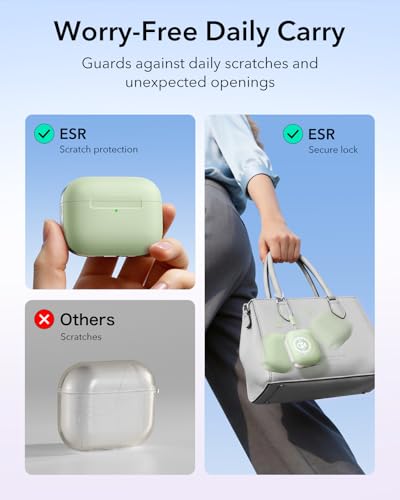 Image of ESR for AirPods Pro 3 Case (USB-C), Compatible with MagSafe, Magnetic Lid Lock, Full Drop Protection Cover with Lanyard, Pulse Series, Light Green