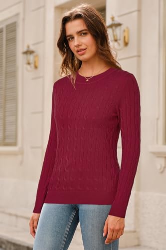 Image of Arach&Cloz Women's Wool Blend Classic Crew Neck Casual Fall Sweaters
